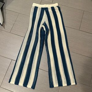 Vici striped Blue and Cream Crochet pants- swim coverup